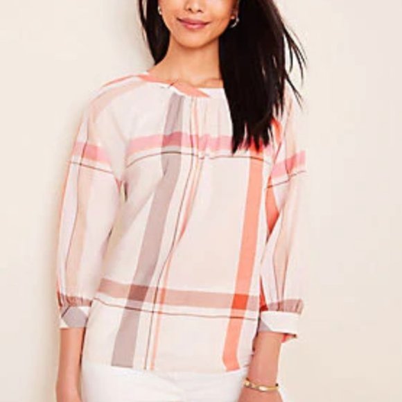 Ann Taylor Tops - NWT Ann Taylor Plaid Tie Back Popover L